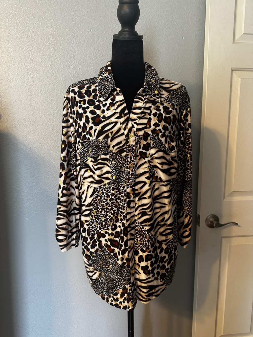 Chic Animal Print Button-Down Shirt